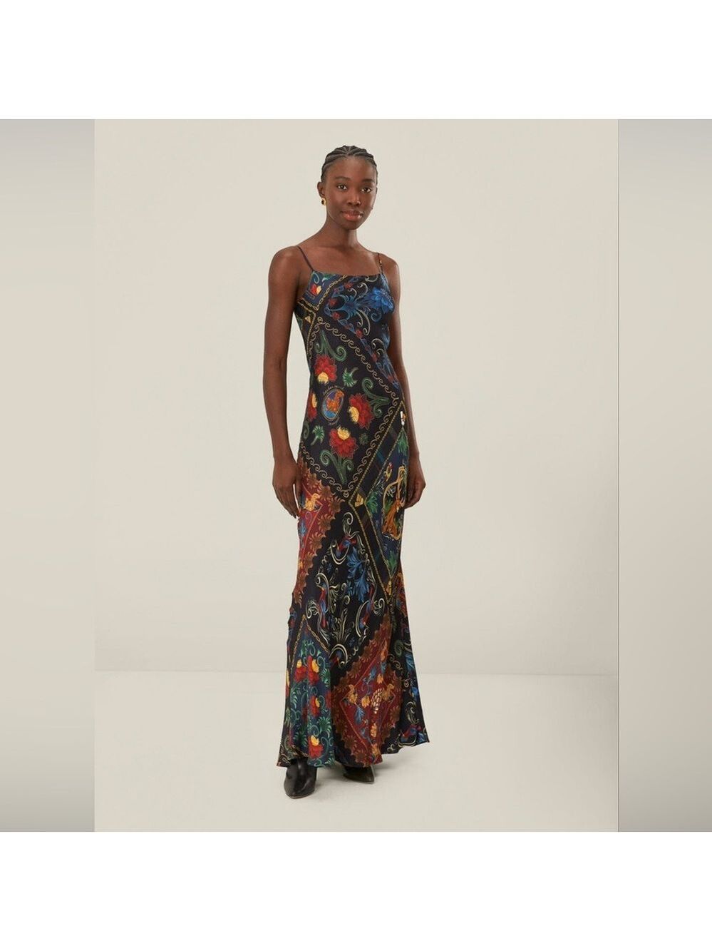 Farm Rio Black Mixed Arabesque Scarves Sleeveless Maxi Dress